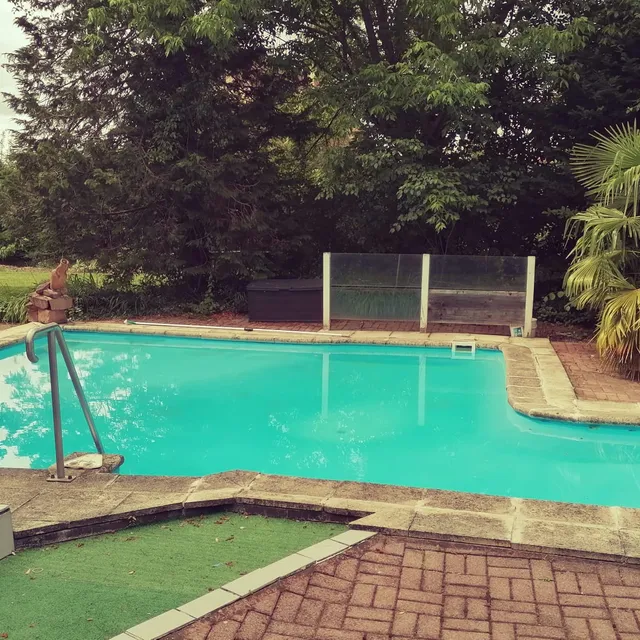 La piscine extérieure du studio, entourée du jardin